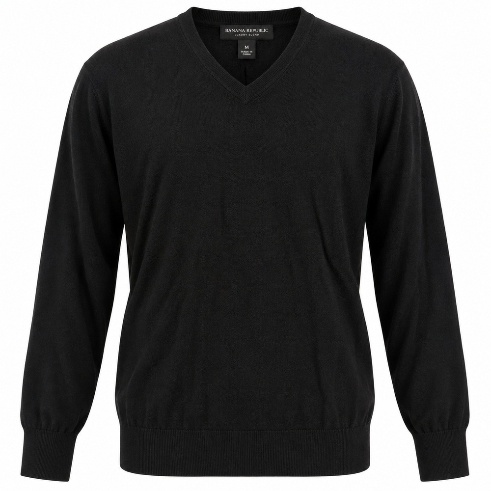 Banana Republic Luxury Blend Silk Cashmere V Neck Sweater Black M NWT
